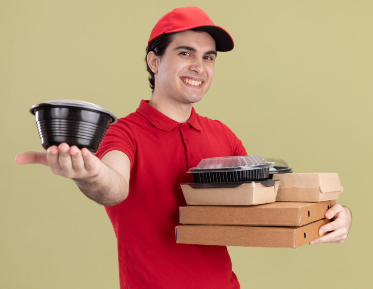 Same Day Delivery guy holding a cup